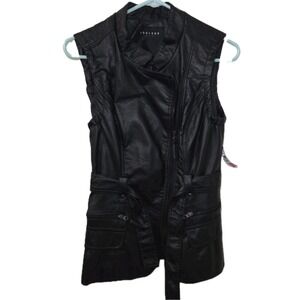 Therapy Body Central Black Moto Vest M‎ Faux Leather Asymmetrical Zip Belted NWT